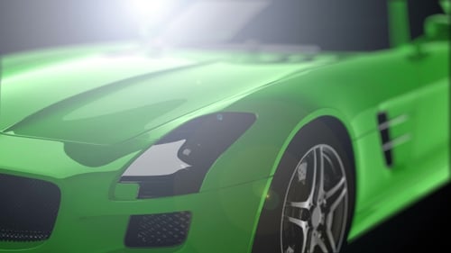 Futuristic Green Concept Car Rotating on Black Background