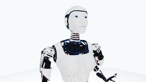 Futuristic Humanoid Robot Assembles Itself with Advanced Technology