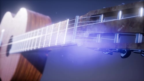 Acoustic Guitar Flythrough with Glowing Strings