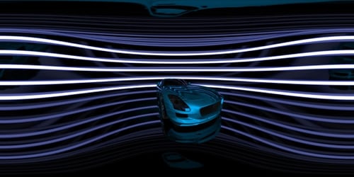 Rotating Blue Futuristic Car in Abstract Neon Tunnel