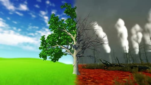 Environmental Contrast: Healthy Nature vs. Industrial Pollution