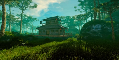 Green Valley With Plants And Houses