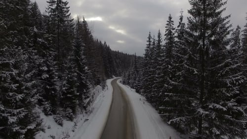 Beautiful Aerial View Above the Winter Road