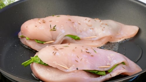 Two Pieces of Chicken Breast Fry in a Pan