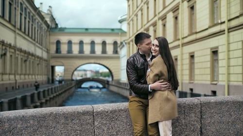 Couple in Love Having Romantic Tender Moments in European City