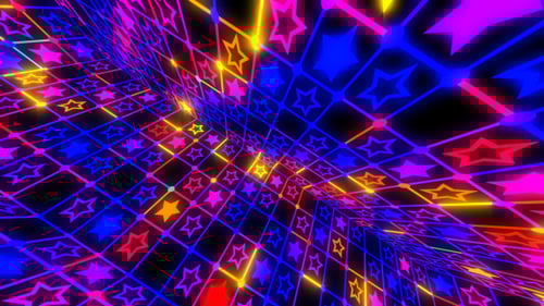 Vibrant Neon Stars Grid Tunnel Animation