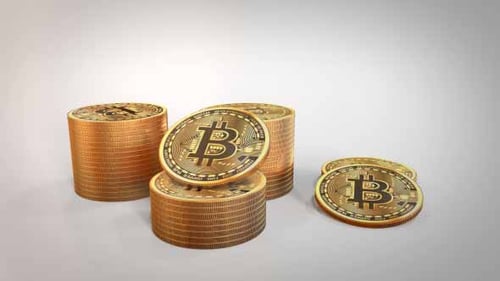 Animated Golden Bitcoin Coins Stacks with Alpha Transition