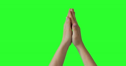 Isolated Woman Clapping hands and Showing Applause Sign Symbol. Green Screen Compositing