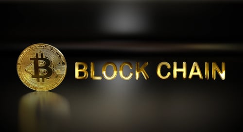 3D Metallic Bitcoin and Blockchain Text Reveal Animation