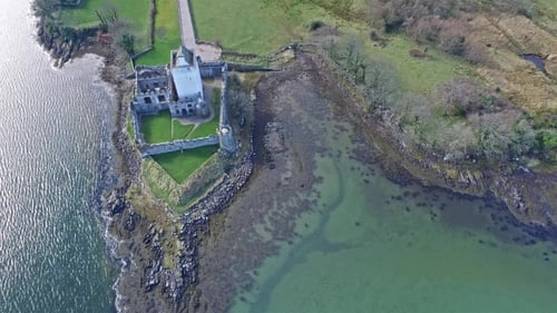 Aerial of the Historic Doe Castle, Donegal, Ireland