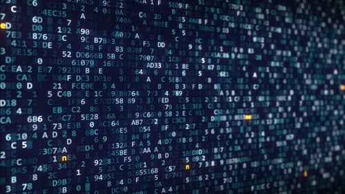 Emercoin Captions Appearing Among Changing Hexadecimal Symbols on a Computer Screen