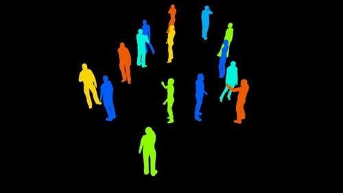 Colorful Silhouettes of People Moving in a Circle Loop