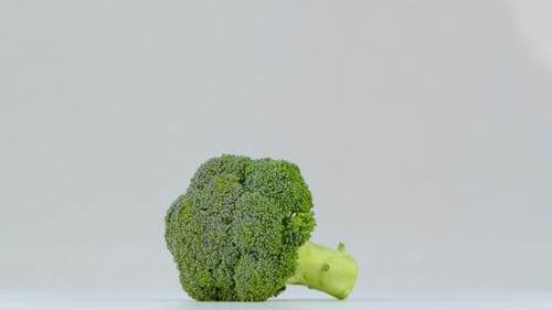 Fresh Green Broccoli Rotating Slowly on White Background