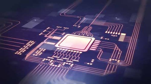 Futuristic Glowing Circuit Board Animation with Digital Data Flow