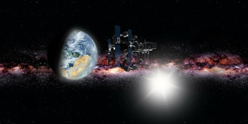 Station spatiale internationale en orbitant autour de la Terre en réalité virtuelle