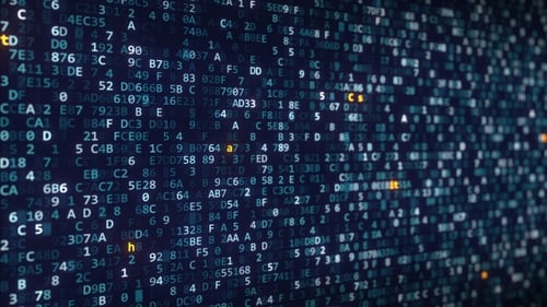 Bitcoin Cash Captions Appearing Among Changing Hexadecimal Symbols on a Computer Screen