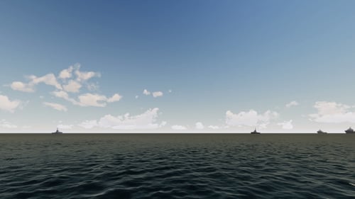 Frachtschiffe segeln vom offenen Meer am Horizont