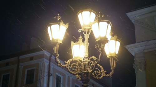 Street Lamp Falling Snow