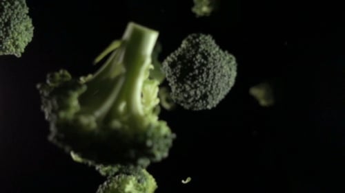 Green Broccoli Florets. Broccoli on a Black Background