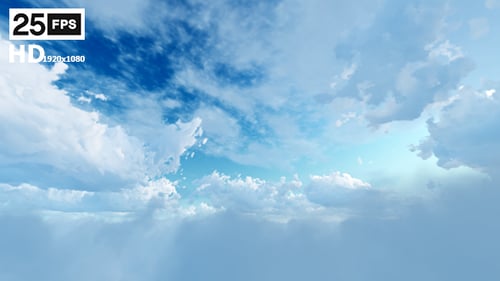 Flying Through Sunny Blue Sky and White Clouds Animation