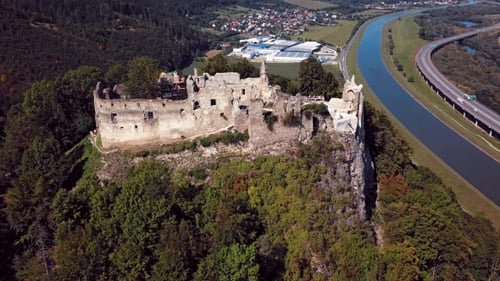 Flying Around Povazsky Castle, Slovakia