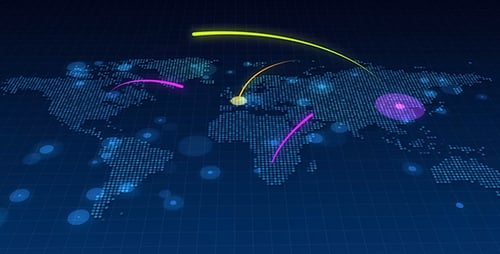 Global Connectivity Digital World Map with Flowing Network Lines