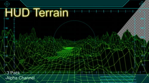 Futuristic HUD Wireframe Terrain Landscape Animation