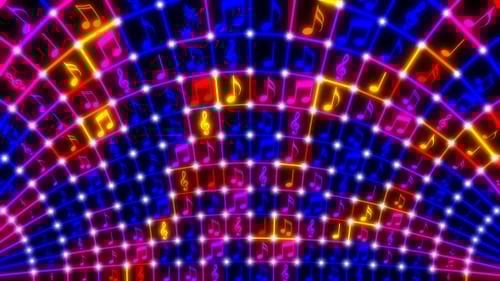 Dynamic Neon Music Notes Grid Seamless Loop