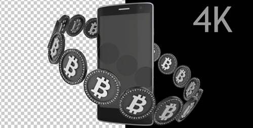 3D Bitcoin Coins Orbiting Smartphone Finance Animation