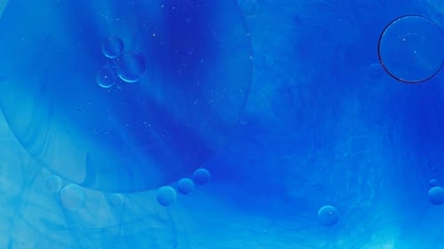 Chaotic Movement Expansion of the Bubble Flow Swirls of Blue and White Colors