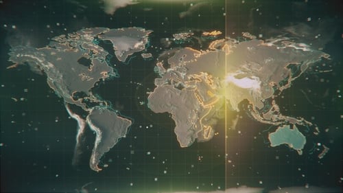 Futuristic Digital World Map Scan with Global Data Network