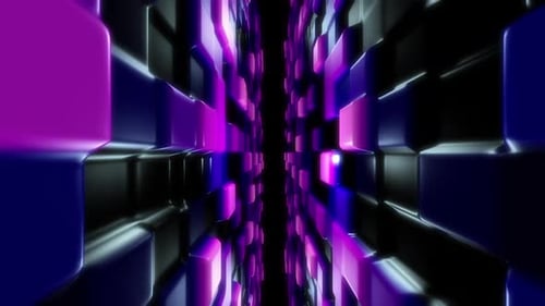 Abstract Futuristic Digital Tunnel of Glowing Cubes Loop