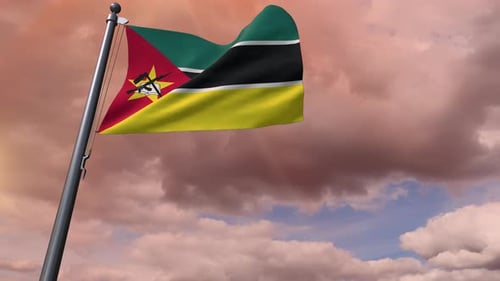 Realistic Mozambique Flag Waving Against Cloudy Sky Loop