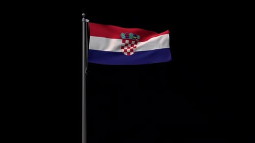 Realistic Waving Croatian Flag on Flagpole