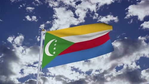 Flagge der Komoren mit Himmel 4k