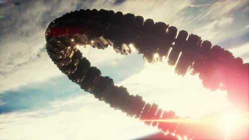 UFO Spaceship Hovering in the Sky Elements Furnished By NASA