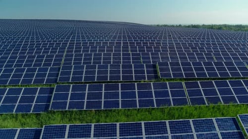 Drone Aerial View of Photovoltaic Station on Wild Field