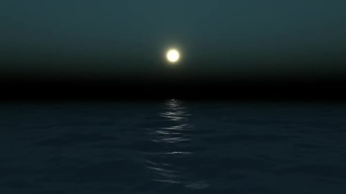 Moonlit Ocean Water with Boat and Golden Reflection