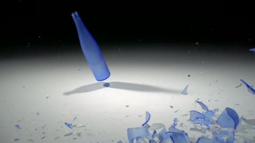Faire tomber et écraser des bouteilles en verre, Ralenti