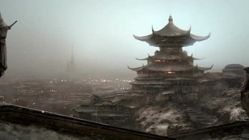 Ein atemberaubender traditioneller asiatischer Tempel. Buddhistisches Meditationszentrum über der Stadt
.