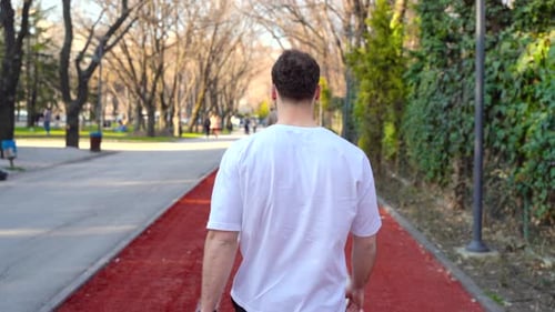 Young man walking in the park.