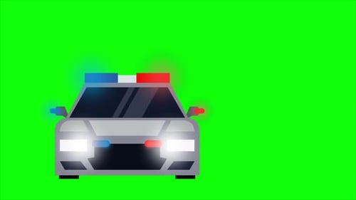 Animated Modern Police Car with Flashing Lights Green Screen