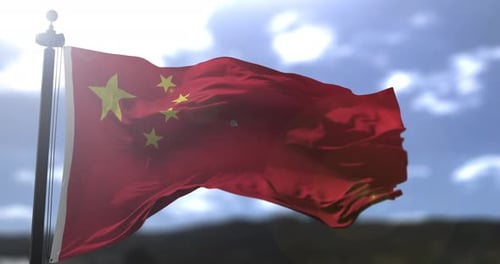 Realistic Waving China Flag with Blue Sky Background
