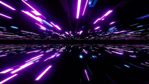 Abstract Neon Light Streaks Flying Through a Futuristic Tunnel