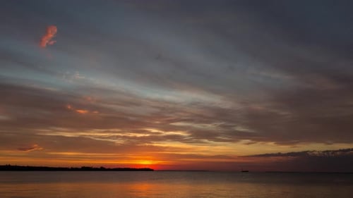 Romantic Sunrise Over The River. Orange Sunrise, Time Laps