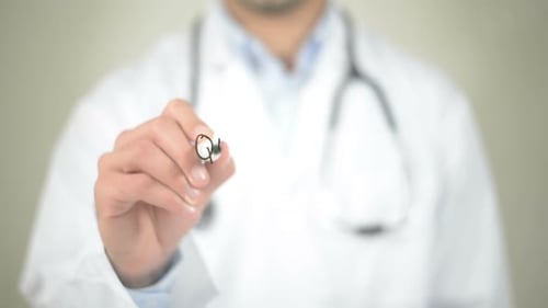 Quit Smoking, Doctor Writing on Transparent Screen