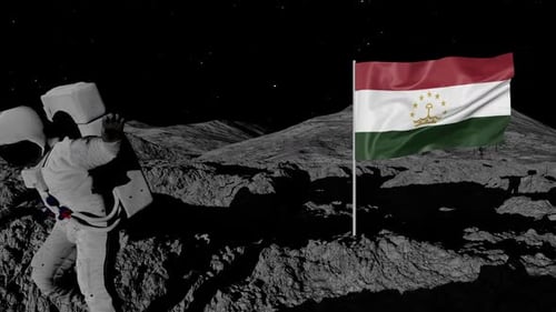 Astronaut Plants Tajikistan Flag on Lunar Surface