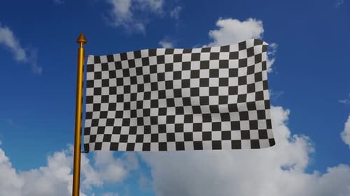 Animated Checkered Flag Waving in Blue Sky