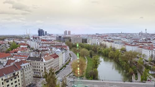 Aerial Panoramic View of Austria Capital Vienna Townscape European Urban City Architecture Flight