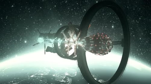 Futuristic Alien Space Station Hud Hologram In Front Of Earth 4k